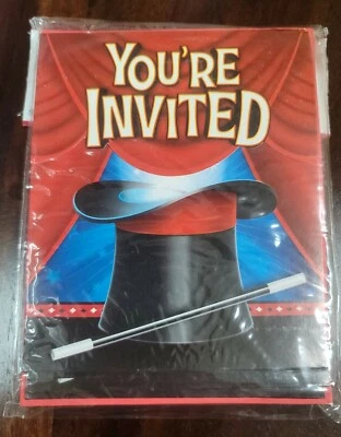Magic Party Gatefold Invitations 8 Pack w/Envelopes 4.5" x 4.5" Paper Invites - Image 1 of 2