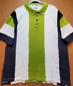 Redhead Mens Polo Shirt Extra Large Blue White Green Stripe Split Hem Cotton - Picture 1 of 11