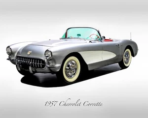 Oldtimer - 1957 Chevrolet Corvette in Inka Silber - Print - Bild 1 von 4