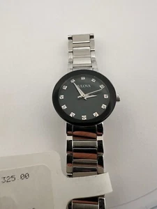 Bulova Diamond 27mm Silver Stainless Steel Case & Black Mother of Pearl Face - Picture 1 of 4