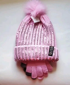 Justice Pink Sequin Hat And Touch Screen Gloves Set New - Picture 1 of 5