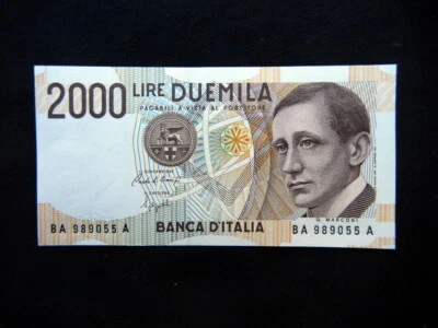 1990 Italy Banknote 2000 lire Marconi radio UNC GEM first date consecutive - Image 1 of 3