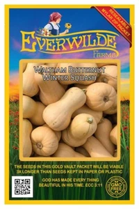 40 Waltham Butternut Winter Squash Seeds - Everwilde Farms Mylar Seed Packet - Picture 1 of 3