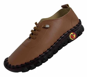 Women's 6.5 Brown Leather Soft Bottom Flat Loafers Handmade Non-Slip (V) - Picture 1 of 7