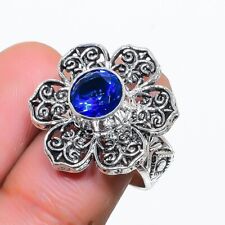 London Blue Topaz Gemstone Handmade 925 Sterling Silver Jewelry Ring Size 7
