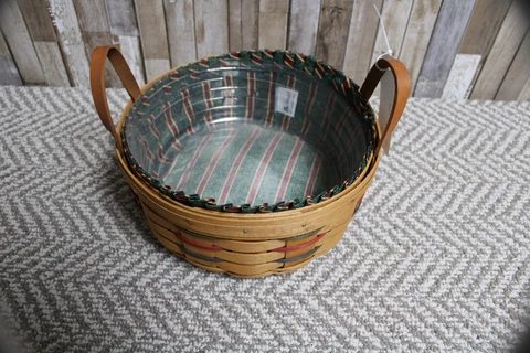 Longaberger Holiday Darning Basket Leather Handles Liner & PP Cover
