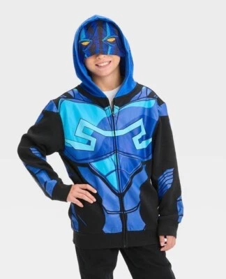 Blue Beetle Hoodie Jacket Boys Zip Costume Mask Sweatshirt XXL 16 18 DC Comic - Image 1 of 4