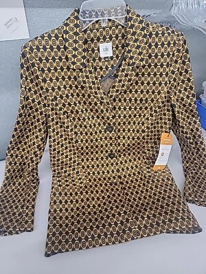 Chaqueta Blazer Cabi Destacada Medallion Mediana 3372 Azul Marino Mostaza Nueva con Etiquetas  Foto 1 de 3