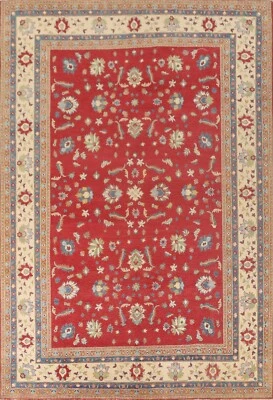 Alfombra floral súper kazaja roja/marfil para sala de estar alfombra hecha a mano con tinte vegetal de 9'x12' Foto 1 de 4