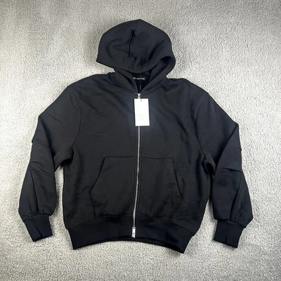 Zara Men's Small Black Cotton Polyester Long Sleeve Full Zip Hoodie Sweatshirt - Image 1 of 4