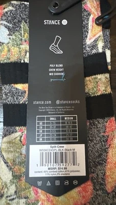 Calcetines Stance Split Crew para hombre patrón floral medio W556C24SPL negros M nuevos con etiquetas Foto 1 de 2