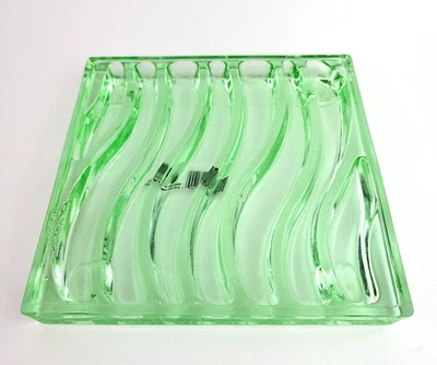Green Art Glass 7 inch Olive Snack Veggie Serving Tray Vintage Taiwan Unique - Image 1 of 4