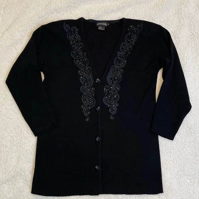 Suéter Pierre Cardin Vintage Para Mujer Negro Mezcla Lana Cuentas Talla Mediana Foto 1 de 4