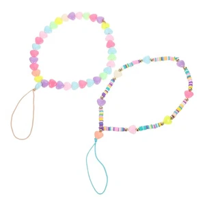 2 Pcs Buntes Liebeskette Handyperlenband Perlenbesetzte Telefon-Lanyards - Photo 1 sur 12