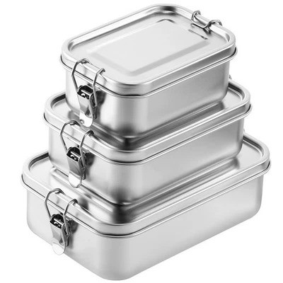 3 Pcs Stainless Steel Food Containers Metal Bento Lunch Box Stainless Steel F... - Image 1 of 4