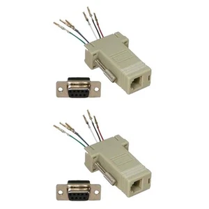 2x 9-Pin DB9 RS232 Female to RJ11/12 6P6C Phone Line Jack Modular Adapter Ivory - Picture 1 of 1