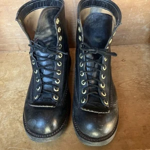 The FLAT HEAD RJB Boots Middle length Hole Work Boots Leather Black Size 9 - Picture 1 of 8
