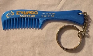 Vintage Eduardo Coiffeur Comb Advertising Keychain Key Ring Fob Blue Plastic - Picture 1 of 3