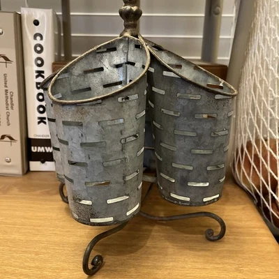 Utensílio Caddy quatro suportes galvanizados de metal fazenda cozinha rústica tom cinza - Imagem 1 de 4