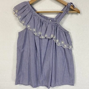 Cat & Jack Seersucker Top Girls Shirt Ruffle Eyelet XL 14/16 or Women’s 0 Petite - Picture 1 of 13