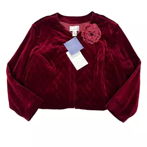 Susan Graver 2X Quilted Red Velvet Crop Jacket Topper Removable Flower Holiday - Picture 1 of 19