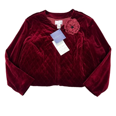 Susan Graver 2X Quilted Red Velvet Crop Jacket Topper Removable Flower Holiday - Image 1 of 4