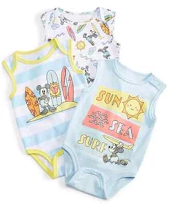 Disney Baby Mickey Mouse Surf Bodysuits Unisex Baby 3M Multi Graphic Print - 3pc - Picture 1 of 24