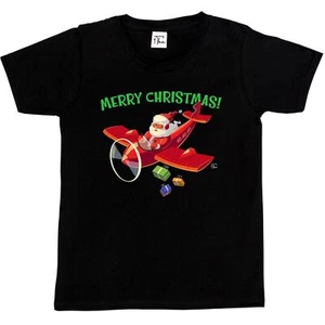 1 T-Shirt Kinder Mädchen Weihnachtsmann liefert Geschenke im Flugzeug - Bild 1 von 20