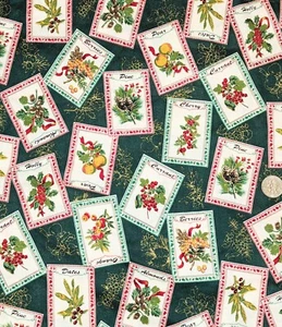 Vtg Green Gold Metallic Red Christmas Cotton Fabric  1 1/4 Yds X 43" Faye Burgos - Picture 1 of 1
