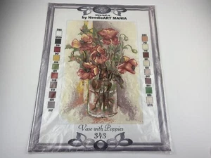 Krif Was With Poppies Nadelspitze Leinwand Needleart Mania 12” mal 17” rot - Bild 1 von 5