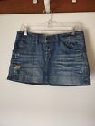 American Eagle Distressed MIni Denim Jean Skirt Size 6, Snap Pockets