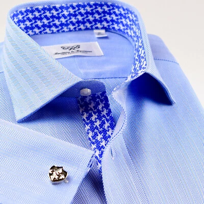 Camicia uomo blu classica spina di pesce formale business abito italiano con floreale - Immagine 1 di 4