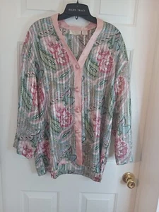 Vtg Gold Label Victoria's Secret Size Sm Pink Green Floral Button Down PJ Top - Picture 1 of 23