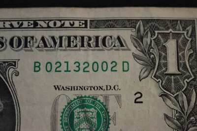 $1 ONE DOLLAR FANCY BIRTHDAY/ANNIVERSARY NOTE  [FEB 13, 2002]  SN B 02132002 D - Image 1 of 3