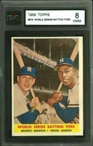 1958 TOPPS #418 WORLD SERIES BATTING FOES KSA 8 MICKEY MANTLE HANK AARON PERFECT - Picture 1 of 2