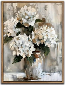 Bathroom Wall Art White Hydrangea Canvas Pictures Decor Flower Artwork Abstract - Picture 1 of 7