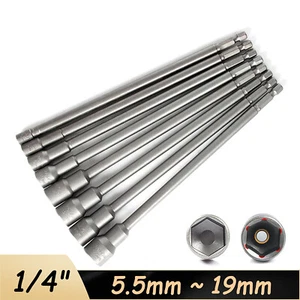8" Long 1/4" Magnetic Nut Driver Setter Power Drill Bit Holder Quick Release Hex - Picture 1 of 27