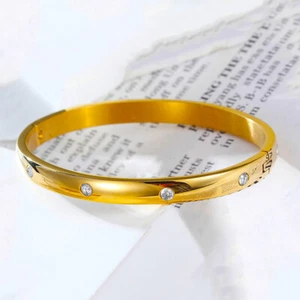 18k Gold Filled Over Sterling Silver Womens Small 6.5" Open Bracelet Bangle D990 - Picture 1 of 5
