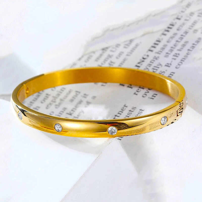 Женский маленький открытый браслет из чистого серебра с покрытием из 18-каратного золота 6,5 дюйма D990 - Изображение 1 из 4