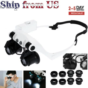 LED Headband Magnifier Headset Glass Loupe Head Lamp Light Jeweler Magnifying US - Picture 1 of 11