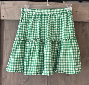 Draper James Green Gingham Tiered Short Skirt Size Small Spring Summer Pockets - Picture 1 of 9