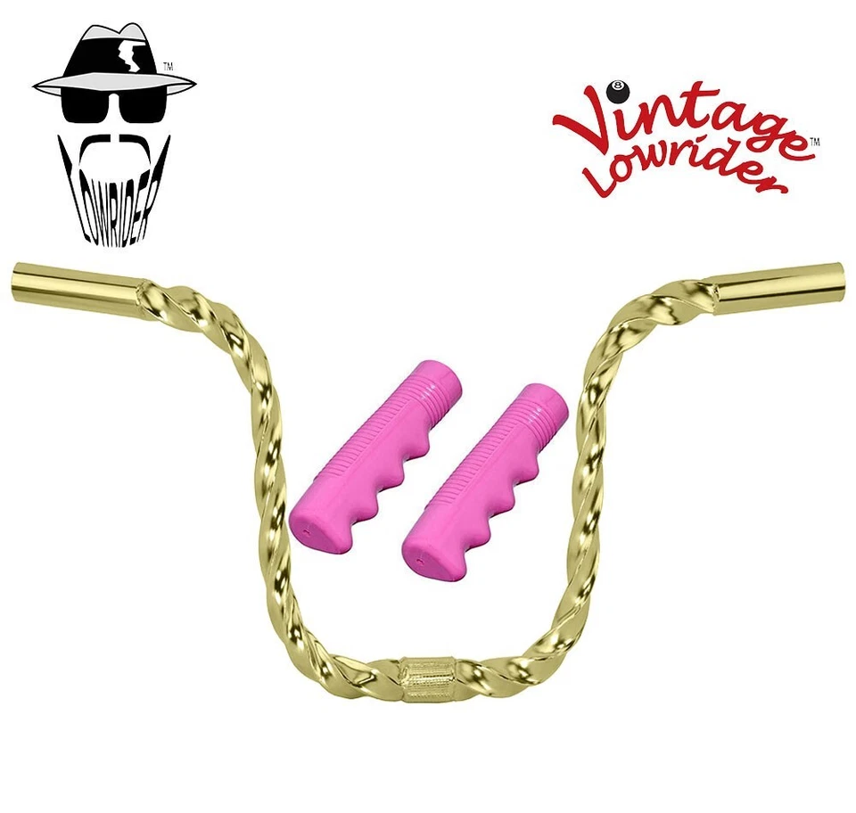 Manillar Lowrider 9" cuadrado retorcido dorado U 25,4 mm y 120 mm empuñaduras SÓLIDAS. Foto 1 de 1