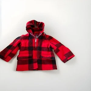 Vtg 1980 Johnson Woolen Mills Plaid Wool Youth Kids Flannel Size 4 Boy Coat Hood - Picture 1 of 24