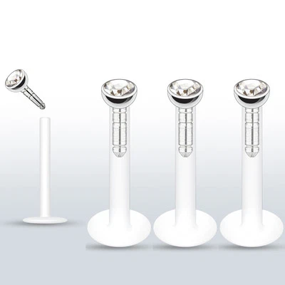 Piercing Monroe 3 piezas Press Fit 2 mm CZ Bioflex Push In Stud Labret 16 g 1/4" Foto 1 de 3