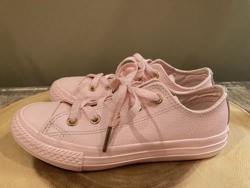 Converse Chuck Taylor All Star basse pelle rosa accenti oro rosa ragazze taglia 13