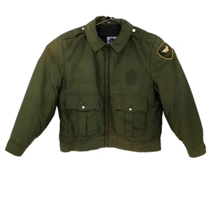 Men 44R Vintage Lockheed Plant Protection Police Uniform Bomber Jacket Green Zip - Picture 1 of 11