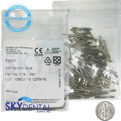 Kerr FG557 Carbide Burs Beavers Dental (100-10 Pack) Flat End Cross Cut Fissure