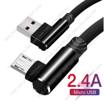 Double 90 Degree Right Angle Micro USB Charge Data Nylon Braided Cable 3/6/10FT - Image 1 of 4
