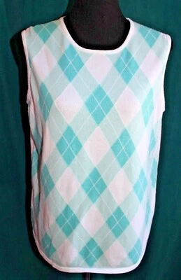 EP PRO Golf Aqua White Argyle Cotton Knit Sleeveless Top Sz L Round Neck Sporty - Image 1 of 4