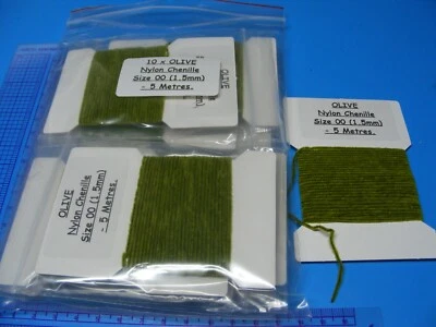 10 Packs of 5m (50M) of Size 00 (1.5mm) Nylon Chenille in OLIVE for Fly Tying — 第 1/2 张图片